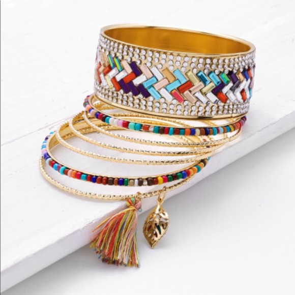 COLORÉ • Rhinestone/Beads Tassel 7 Bracelets - Picture 3 of 3